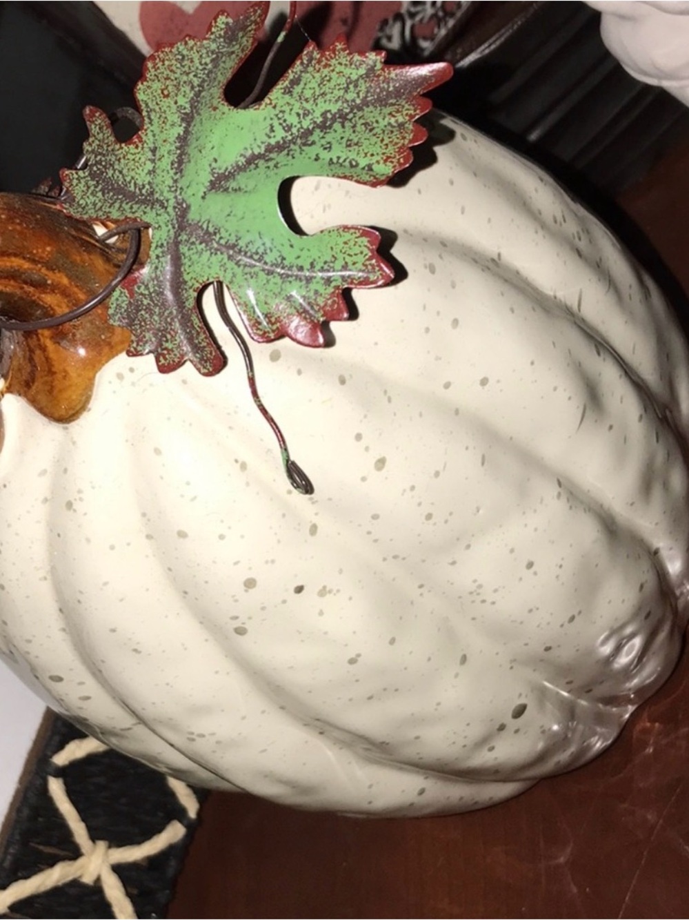 Neutral White Ceramic Pumpkin with Rustic Stem - Home Holiday Décor - Picture 5 of 6
